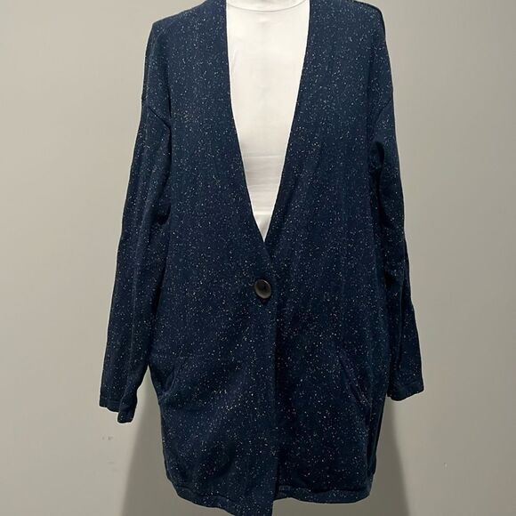 J JILL blue speckled cardigan sweater. One button closure. XL - Picture 1 of 12